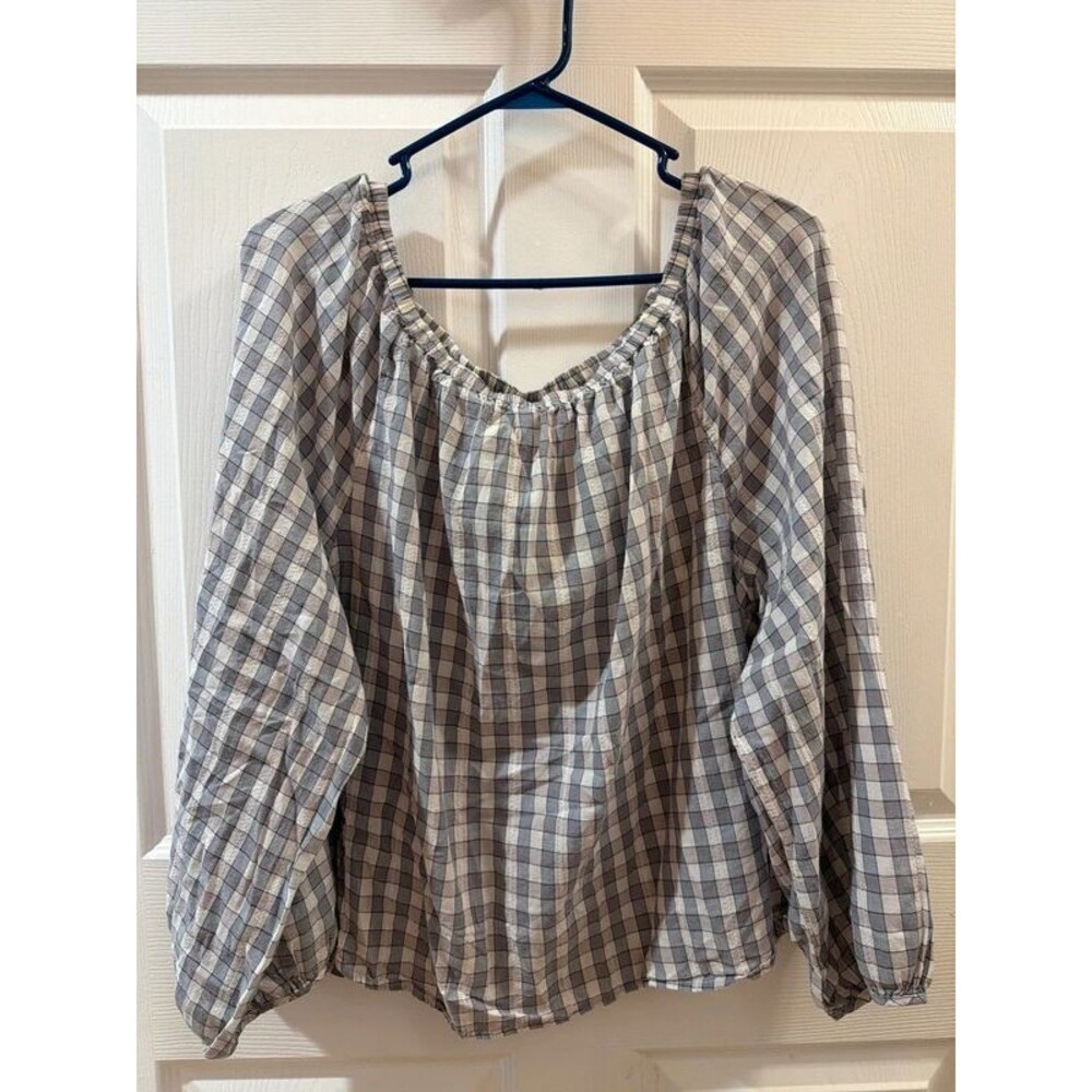 ana women’s Cotton Plaid off the shoulder long sleeve